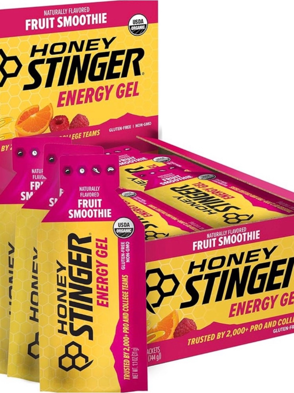 New 24 Pack Honey Stinger Organic Fruit Smoothie Energy Gel 1.1 Ounce packs